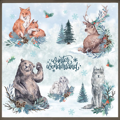 Winter Wonderland Woodland Animals Window Clings 4 Sheets Forest Bear Fox Deer Wolf Rabbit Stickers Decals Decorations Pine Tree Pine Cone Red Berry Snowflake Christmas Home Kitchen Decor
