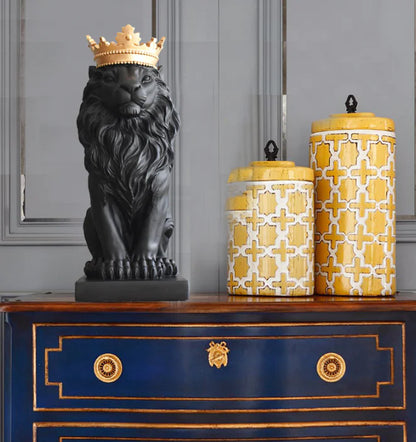 Crown Lion Resin Sculpture for Modern Home Decor