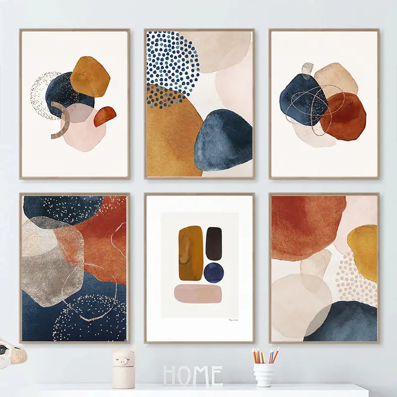 6pcs Frameless Abstract Geometric Line Wall Art Set