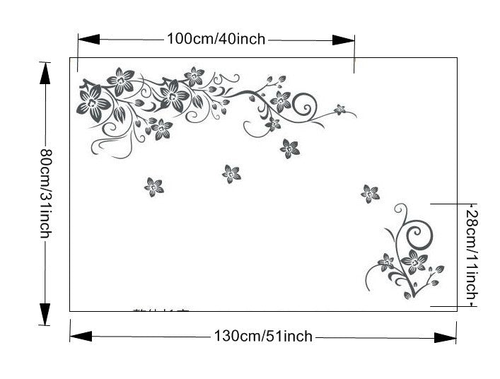 Black Butterfly Diagonal Floral Removable Wall Sticker
