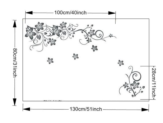 Black Butterfly Diagonal Floral Removable Wall Sticker
