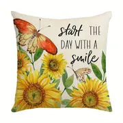 Sunflower Butterfly Printed Throw Pillow Cover