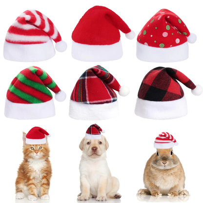 6 Pieces Pet Cat Dog Christmas Santa Hat Holiday Party Cute Costumes for Puppy Kitten Christmas Cosplay Dress Up Supplies (Mixed)