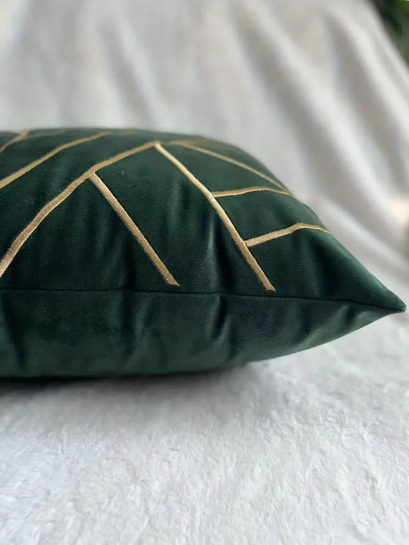 Velvet Embroidered Geometric Pillowcase for Home Decor