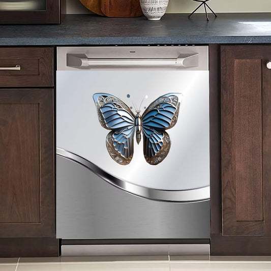 Dishwasher Magnet Cover Kitchen Decor Sliver Stainless Steel Butterfly Pattern Refrigerator Magnetic Door Cover Vinyl DecalHome Appliance Magnet Sticker Sheet 23 W x 26 H inches
