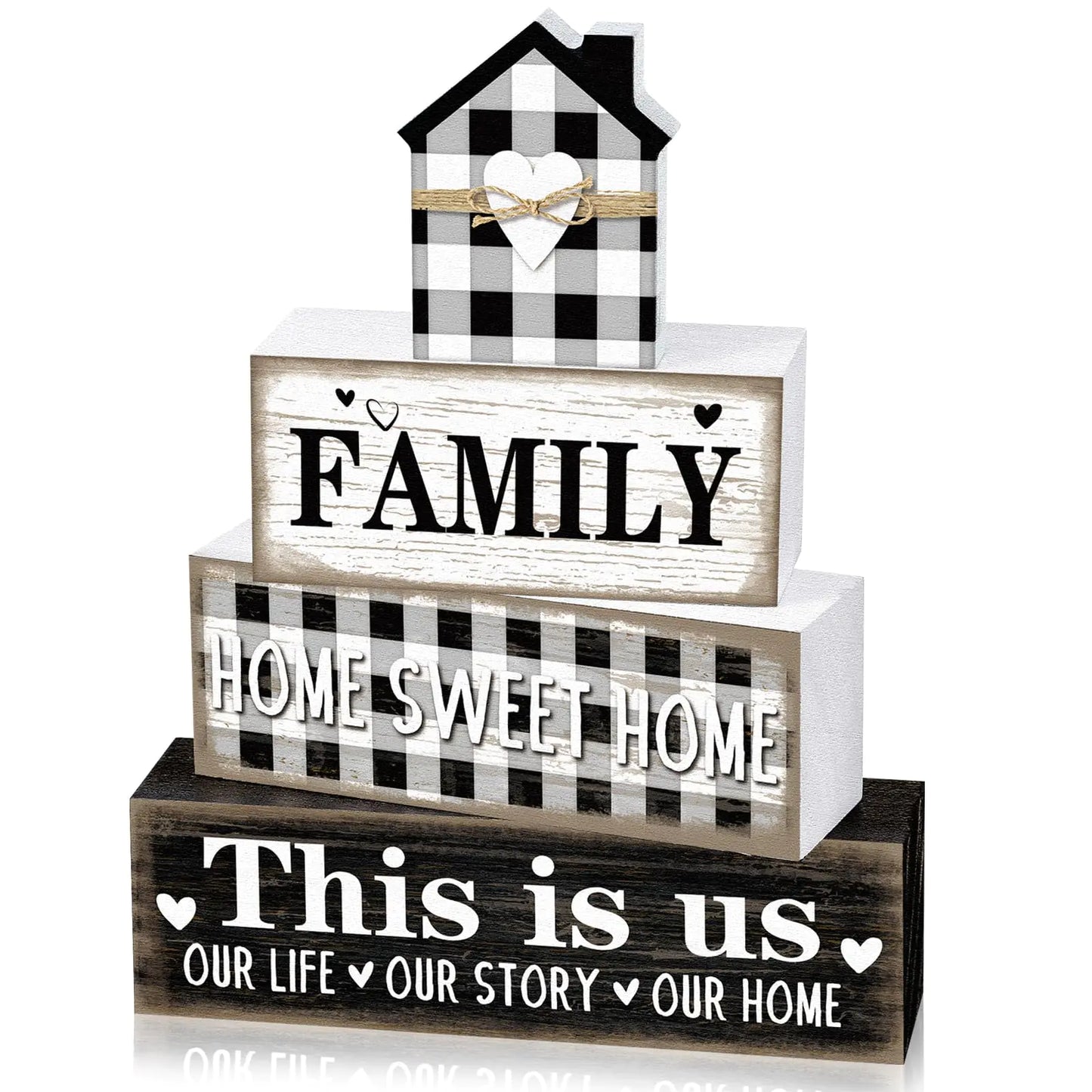 Cinnvoice Farmhouse Wooden Tabletop Decor Home Tiered Tray Decor Rustic Retro Family Home Sweet Home This Is Us Wood Sign Decorations for Coffee Shelf Desk and Home Centerpiece Decoration