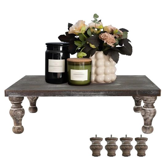 Decorative Wooden Display Riser Farmhouse Wood Pedestal Stand for Display Rustic Vintage Brown Tray Riser for Kitchen Home Table Decor Short and Tall Footed