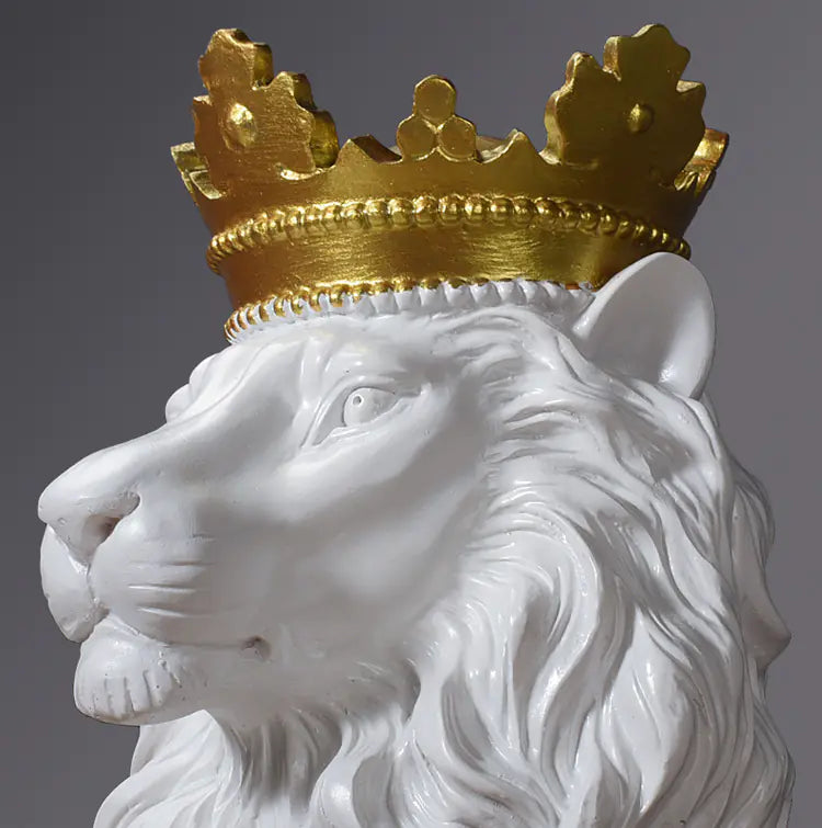 Crown Lion Resin Sculpture for Modern Home Decor
