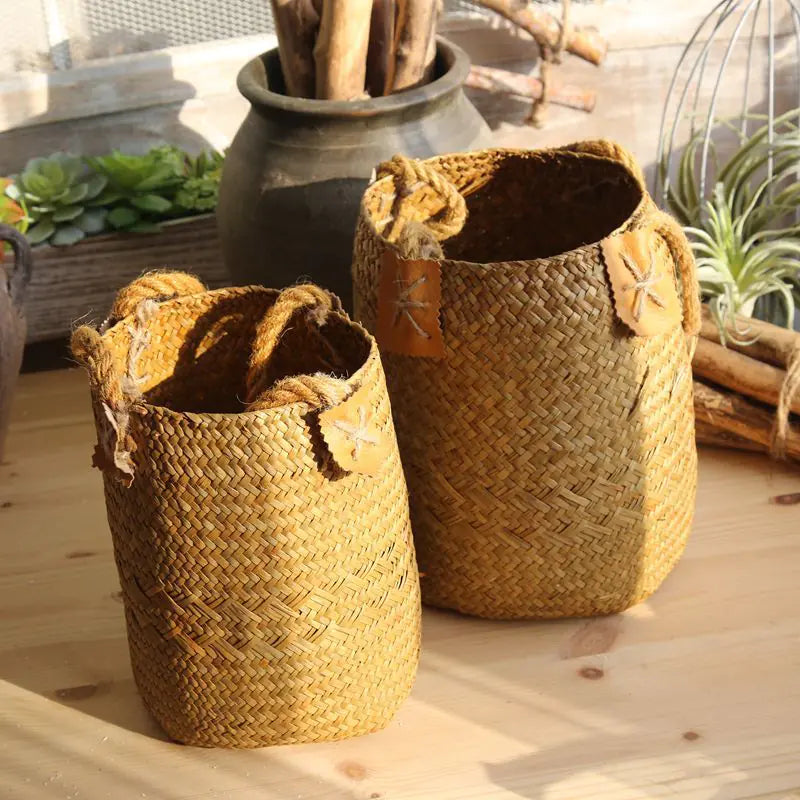 Handwoven Grass Storage Basket for Home Decor