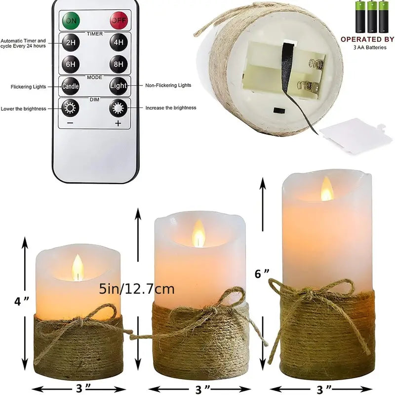 Set of 3 Flameless LED Flickering Candles for Decor