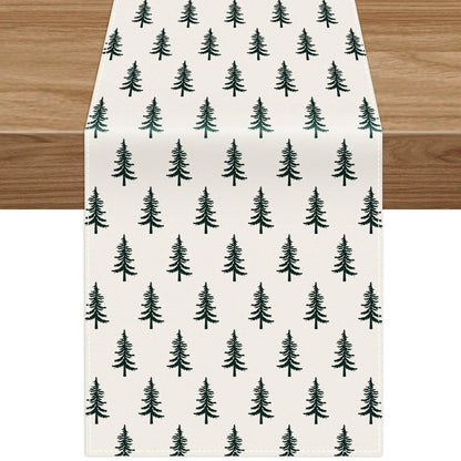 Beige Christmas Tree Table Runner Christmas Winter Holiday Home Party Indoor and Outdoor Kitchen Table Holiday Decoration (14x72 Inch)