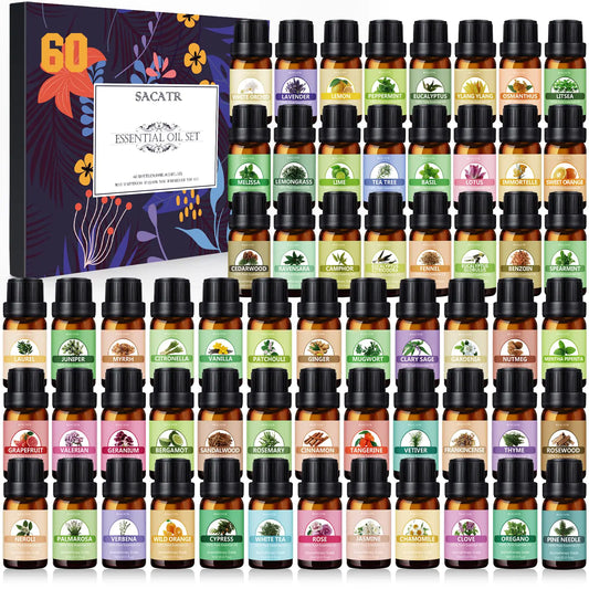 Essential Oil Set - Essential Oils - Pure Essential Oils - Perfect for Diffuser Massage Soap Candle Bath Bombs Making 60x10ml(0.33fl.oz)