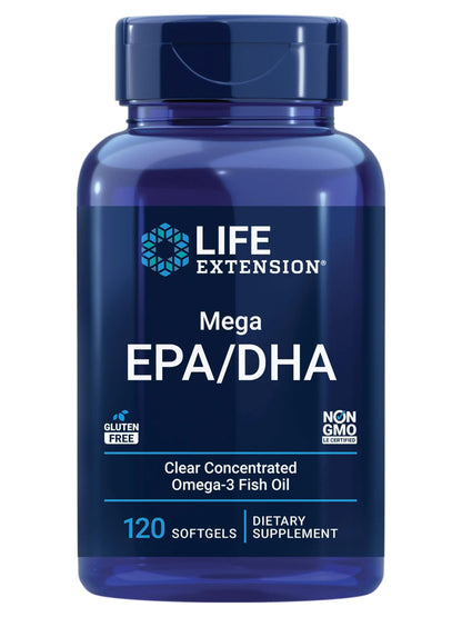 Life Extension Mega EPA/DHA Omega-3 Fatty acids Heart & Brain Health Inflammation Health Support Non-GMO Gluten-Free 120 softgels