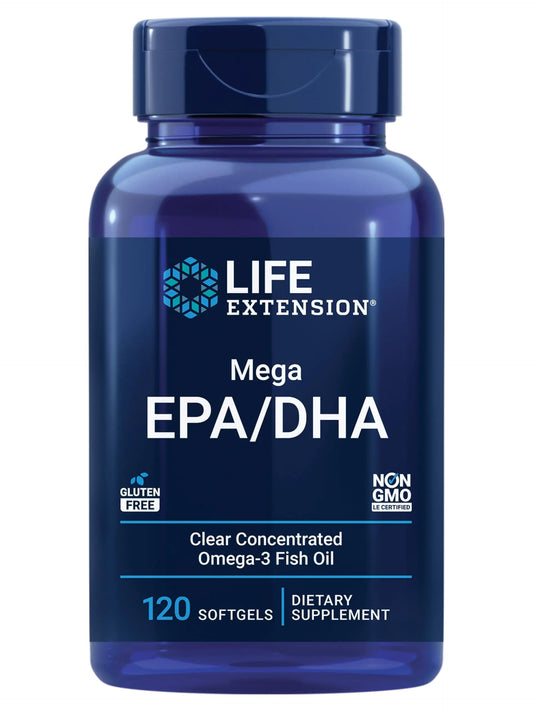 Life Extension Mega EPA/DHA Omega-3 Fatty acids Heart & Brain Health Inflammation Health Support Non-GMO Gluten-Free 120 softgels