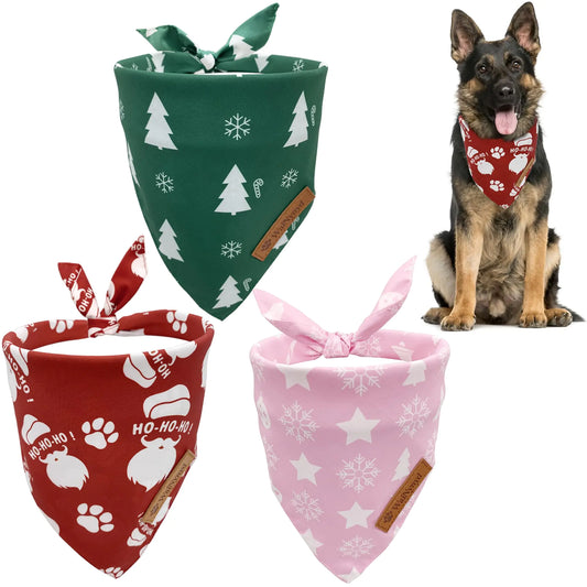 Christmas Dog Bandanas 3 Pack Christmas Tree and Santa Claus Christmas Balls Dog Scarf for Boy and Girl Universal Premium Durable Fabric Holiday Dog Christmas Outfit with Red/Green/Pink