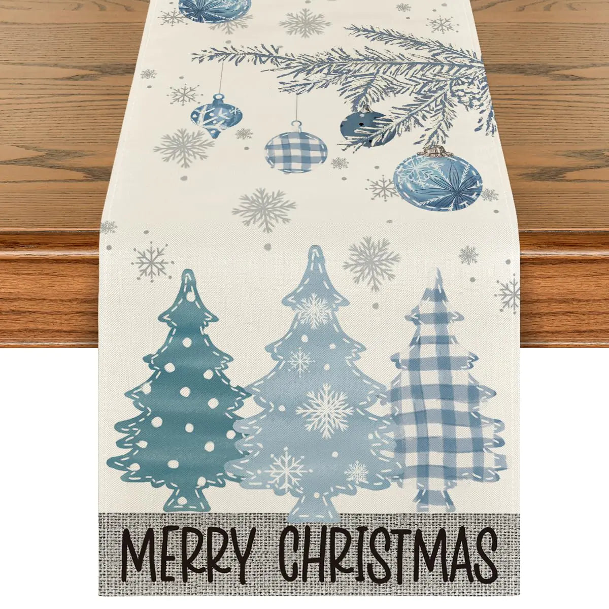 Artoid Mode Blue Pine Trees Merry Christmas Table Runner Winter Xmas Holiday Kitchen Dining Table Decoration for Home Party Decor 13x48 Inch