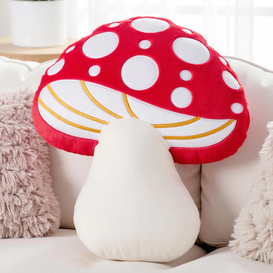 Mushroom Pillow - Cottagecore Mushroom Shaped Stuffed Plush Throw Pillow - Cute Red Unique Earthy Nature Veggie Stuffy Plushie Toadstool Nursery Bedroom Decor for Christmas Decorative - 16" x 12"