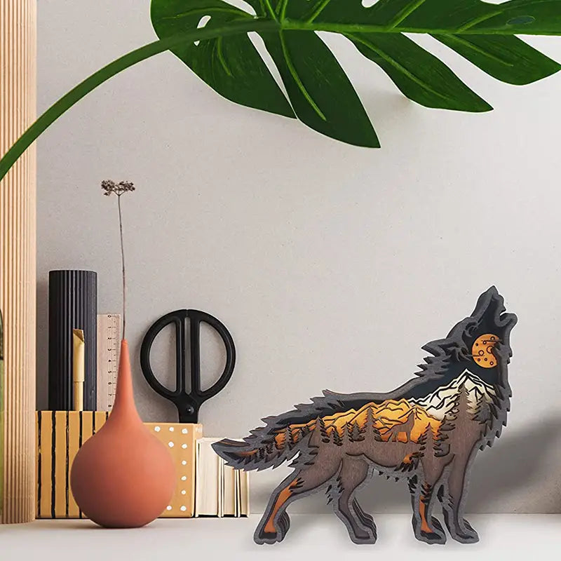 Wooden Wolf Figurine - Rustic Home Decor Sculpture