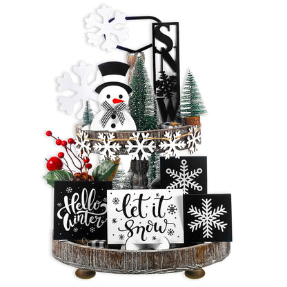 15-Piece Winter Table Décor Set with Snowflake and Snowman Motifs