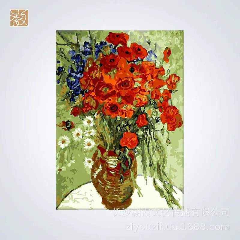 DIY Digital Floral Painting with Frame for Home Decor