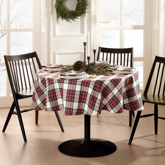 Christmas Classic Holiday Plaid Cotton Tablecloth Holiday Table Decor 70" Round