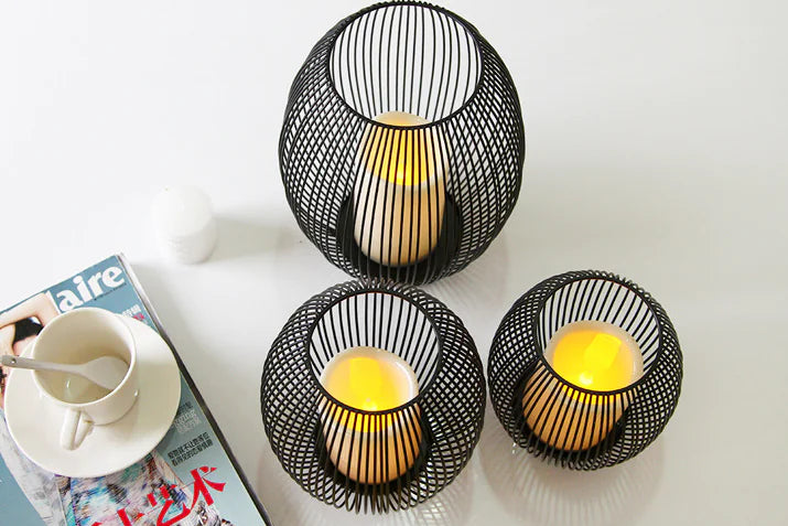 Mediterranean Iron Birdcage with LED Candle Decor