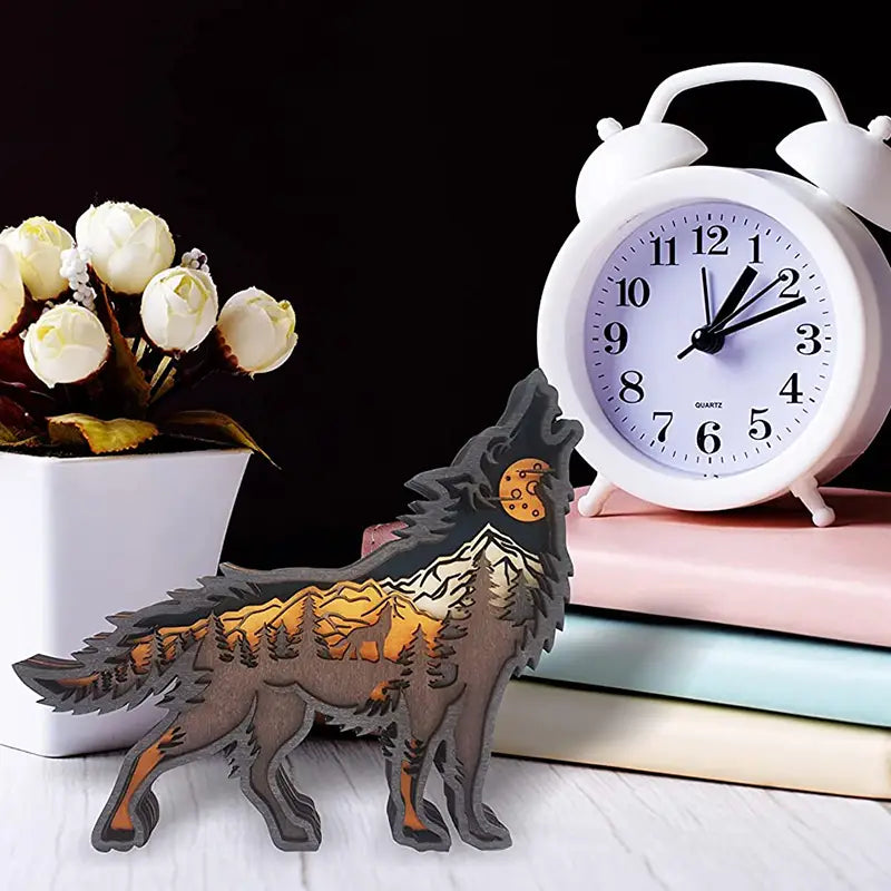 Wooden Wolf Figurine - Rustic Home Decor Sculpture
