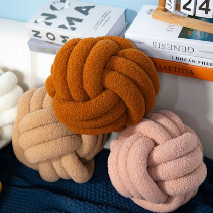 Handwoven Knotted Ball Sherpa Pillow for Home Decor