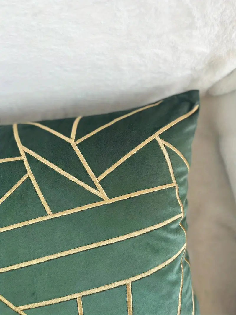 Velvet Embroidered Geometric Pillowcase for Home Decor