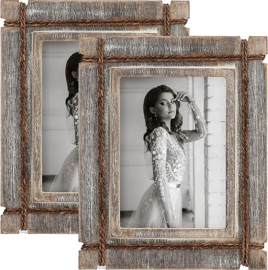 8x10 Picture Frame Wood Rustic Decorative Distressed & Vintage Looking Photo Frames Wall Decor for Wall Mount & Table Top Display for Home Decor – 8 x 10 Wedding Picture Frames – Style C