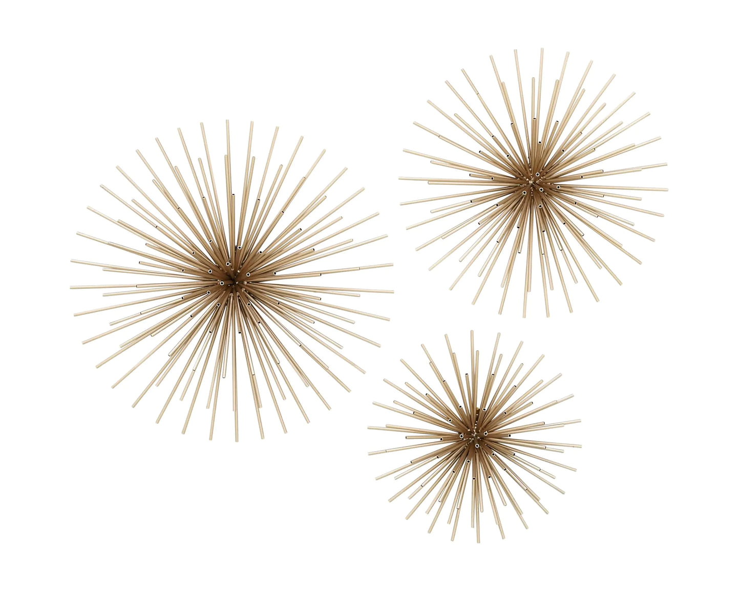 Metal Starburst Home Wall Decor 3D Wall Sculpture Set of 3 Wall Art 16" 20" 24"D Gold