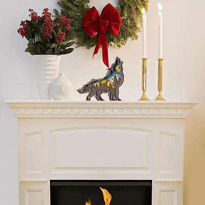 Wooden Wolf Figurine - Rustic Home Decor Sculpture