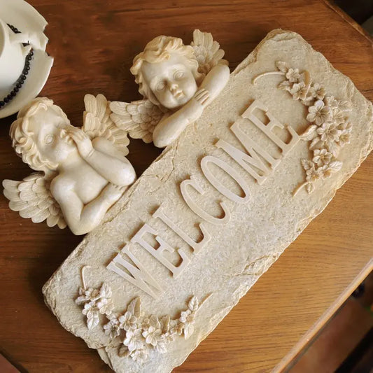Home Resin Wall Decor with Angel Welcome Accent