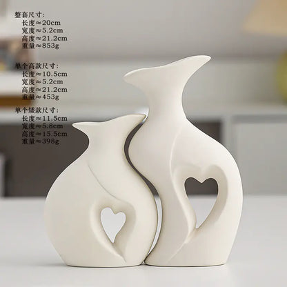 Creative White Ceramic Double Vase for Home Decor