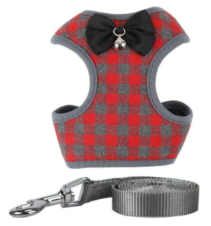 Dog Leash with Checkered Bowtie Harness for Pets