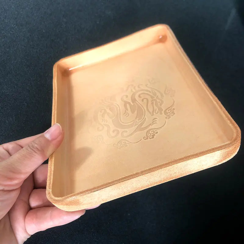 Handcrafted Thick Leather Storage Tray for Home Decor
