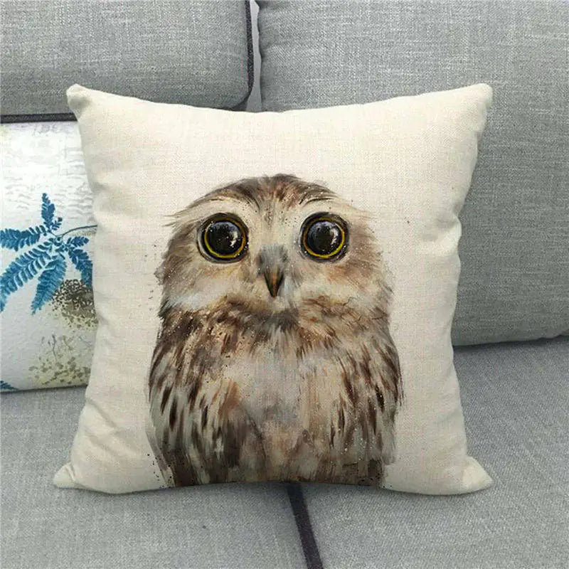 Cute Owl Print Linen Pillowcase