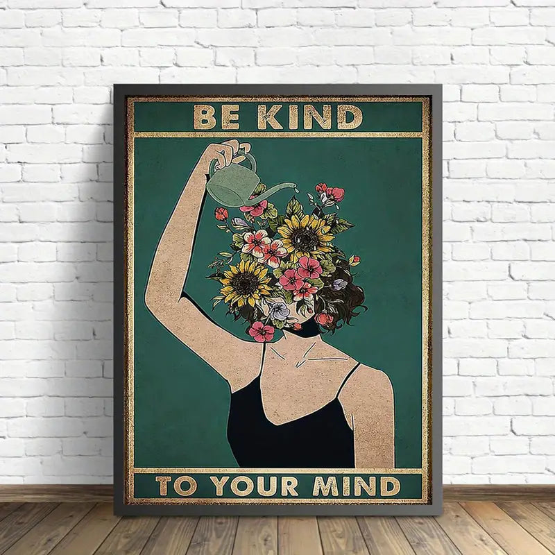 Abstract Canvas Wall Art - Watering Girl & Plant Decor