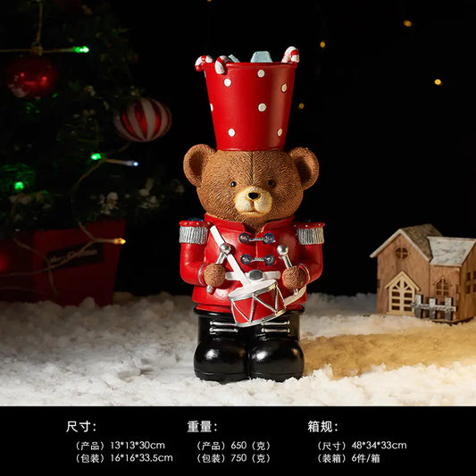 Christmas Bear Drummer Resin Decor with Lights