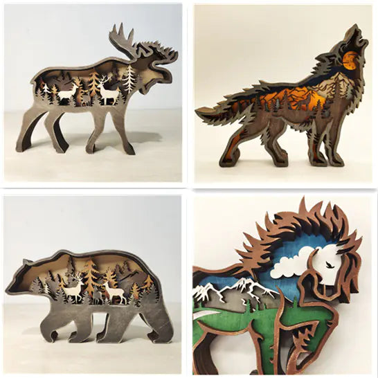 Wooden 3D Animal Carving Wall Decor