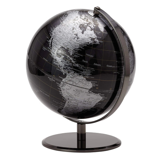 Black Decorative Globe for Adults - 8" Rotating Earth Globe Decor on Stand For Home Decor Office Decoration Desk Globe For Office & Earth Spinning Globe Map Of The World (Black Globe)