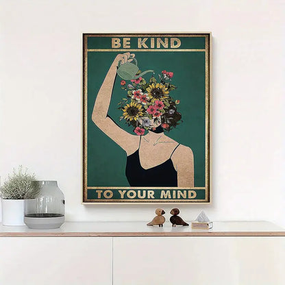 Abstract Canvas Wall Art - Watering Girl & Plant Decor